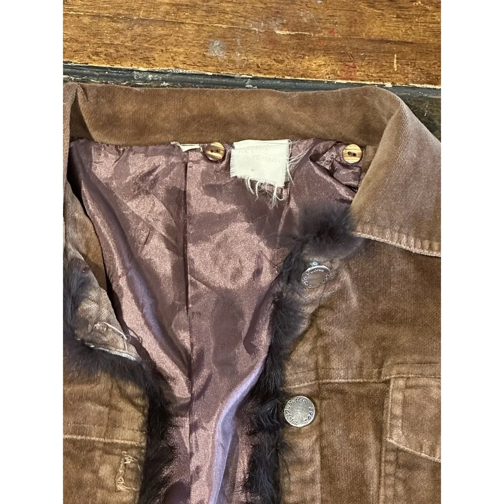 Vintage Y2K Brown‎ Corduroy Faux Fur Trim Jacket Girls Sz 12 Metal Buttons 2002